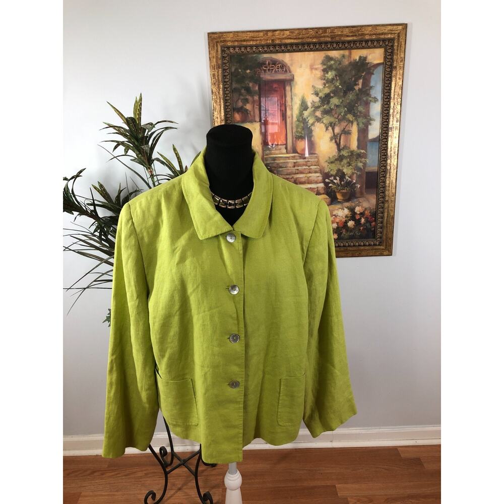 Jennifer Moore Blazer Women's Plus 22W/42 Green Linen Boho Lagenlook Resort Wear